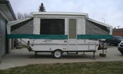 Trailer has been used very little.  Can be towed easily by a small truck or SUV. Has fridge, sink, 4 burner stove, furnace, water storage tank and carbon monoxide detector.  Has awning and attatched B-Q.  Sleeps 6 with 2 heated mattresses. Asking 4800.00