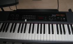 Roland digital keyboard with 88 weighted keys for natural piano feel and excellent piano sound and effects. Comes with all patch cords, midi cable, foot pedal, wire music stand and Yorkville folding stand. Roland KC 4 channel keyboard monitor, is