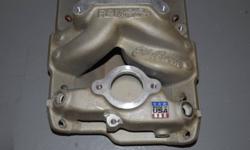 Edelbrock Performer RPM air gap intake manifold for small block chevy. Natural aluminum, dual plane, excellent performance part! Intake was used for only one year, very clean inside, great shape!