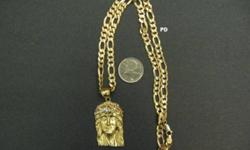 Selling the following pieces.
Note: Money spent on gold always multiplies!
 
1) 10 kt Chain with Jesus Pendant 47grams. 23 inches long.$1300.
 
2) 10kt Men's Bracelet 35grams. 8 inches long.$1000.
 
3) 10kt Huge Versace Chain with Cross Pendant 64 grams.
