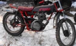 SELLING MY RUNNING 125CC HONDA TRIALS BIKE. HAS GOOD TIRES AND BRAKES, RUNS GOOD,TRIALS BIKE SO IT HAS LOWER 1ST 2ND, AND 3RD GEARS FOR CLIMBING ROCKS HILLS ETC.HAS NICE SEAT AND TANK. 500 OR BEST OFFER OR TRADE FOR  ATV. SAUBLE BEACH.