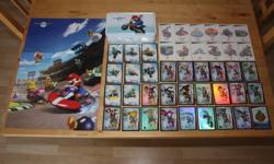 I'm selling an almost complete set of Mario Kart Wii EnterPlay trading cards.
 
Included:
 
90/90 base cards
12/12 tattoos
22/25 foil cards
9/12 stickers
1 tin
1 mini poster with checklist on back
 
The packs were opened and the cards placed in Ultra Pro