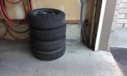 Four winter tires and rims. Very good condition and one is brand new because we had a blow out on the highway just before taking the winters off. All are sized 175/70 R 14. Rims are a Kia 4 bolt pattern and will fit most models.