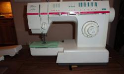 Singer Fashion Mate-22 features 10 permanent stitches including stretch stitches, 22 stitch functions, free arm model, built in carrying handle, built-in buttonholder, front drop-in bobbin, 3 needle positions and accessories in built in box.  This almost
