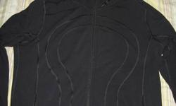 I have a size 10 solid black lulu lemon stride hoodie for sale. It has a nice high neck (great for the winter) and a hood too. It is made of lycra, so it is very moveable, and is long in length. It is in excellent used condition, would make a great