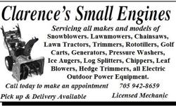 Small Engine Repairs, Tune-ups and Service,
Servicing all makes and models of Snowblowers. Lawnmowers, Lawn Tractors, Chainsaws, Trimmers, Rototillers, Generators, Pressure Washers, Golf Carts, Power Ice Augers, Log Splitters, Chippers, Leaf Blowers,