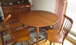 Solid Maple Kroehler Dinning Room Set, In Very Good Condition, only moved once, now downsizing and needs to sell.
 
Buffet and Hutch, lined drawers, all working in perfect condition, round table with leaf to extend to oval and 4 sturdy chairs.
 
Beautiful