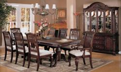 Take this opportunity to save money on Brand New Solid Wood Dining Room furniture:
 
1. GH 2075 - Formal Dining table with 2 arm chairs, 4 side chairs, hutch and buffet :  1999$ ( Solid Wood )
 
2. GH Fairmount - Solidwood table with 2 arm chairs, 4 side