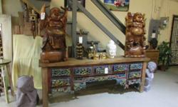 we also have many other pieces of teak , ect bar sets , benches , come have a look Als Asian Treasures 31107 Henry rd chemainus , we also carry local statues , and aluminum drive way gates and garden gates , we are open 6 days a week Tuesday to Sunday 10