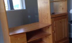 Solid pine tv stand in good condition. 56" in length by 20 deep by 56" tall. TV opening is 33 1/2 " wide.