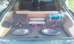 hi iv got a custom sound system for a 4th gen camaro firebird or transam it has a custom carpeted duel 12inch sub box and carpeted bord for amp and 6x9s to be mounted on box can fit other cars but made for my camaro the speakers consist of 2 1200 watt