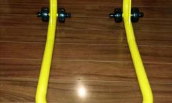Sportbike spool type swing arm stand. Comes with spools,