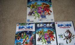 Have the Spore Game for Pc, comes with the expansion packs Galactic Adventures, and Creepy and Cute Parts pack, also comes with the player's guide, everything is in good shape and has been barely used