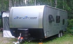 Sleeps 6 (full bedroom, two bunk beds and fold down dinette).  Pulls easy. Shows like new!
Comes with 2" trailer hitch and weight distribution bars, Add-a-room, 25 gallon gray water rolling container, two-30 gallon propane tanks, stereo with speakers
