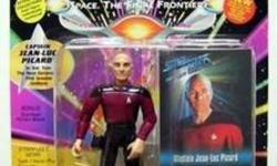HELLO,
 
I AM SELLING  MY COLLECTION OF STAR TREK ACTION FIGURES FROM 1993 THAT ARE STILL IN THE PACKAGING AND ARE UNOPENED!
EACH COMES WITH A CORRESPONDING COLLECTOR CARD FOR THAT FIGURE!
-JEAN LUC PICARD
-LORE (DATA'S EVIL TWIN)
-COUNSELOR DEANNA