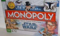 Star Wars (Clone Wars) Monopoly.
The galaxy is torn by conflict! Good and evil are pitted against each other in an epic battle for control. First choose a side. Then travel around the gameboard buying, selling and renting properties based on the Star Wars