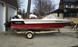 Starcraft American 16 foot boat motor and trailer. 1976. 80 hp mercury outboard engine. tilt trailer, would make a great fishing boat. good solid hull. extra prop included. $1000 or best offer. Open to trades. Call 519-687-3437.