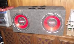 Two 12inch Sony Explode subs in a ported bampast box with 750WATT AMP.