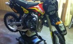 2003 RM85cc 1500$... Brand new stickerkit, fmf gold series fatty pipe,fmf shorty silencer, black plastics, back tire. INCLUDED: yellow helmet, fox chest protector, thor q1 boots and Factory FX all grip seat!! Cheap price, cleaned after every ride, runs