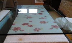 Tempered glass table top. 38 x 60 in. Bevelled and polished edges
3/4 in thick . One scratch.