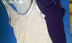 2 SUZY SHIER tank tops one Grey one Dark Purple (Plum) Silk traps and around arm (trim)! Perfect condition! SIZE: Medium ...Cash only ...Able to meet some where for drop off!