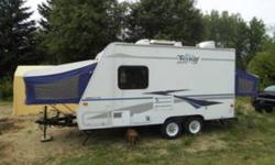 2004 terry dakota camping trailer with pop out tent ends. very good condition.Selling cause I need the money. It has one queen bed one double and table makes a bed too. has shower, sink and toilet. a stove and oven, microwave and spare tire. fridge and