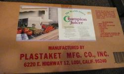 "The Champion" Masticating Juicer by Plastaket.  Household Model G5-NG-853S.  Professional quality - gently used, in good working condition, and clean.  Comes in original box with all accessories, user guide, and 2 juice recipe books.  White in colour.