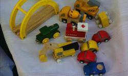 Cars and trains and wooden rails and accessories,