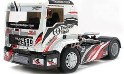 Thunder Tiger 1:14th scale, Nitro Powered, MAN Racing Truck.
Features:
1.Fully assembled with stick type RC system
2.Realistic injection-molded body exterior with Team TT Racing Team livery.
3.Realistic body interior.
4.CNC machined aluminum frame