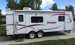 2006 Fleetwood Prowler 250 RKS Travel Trailer
Well kept 26 ft travel trailer, sleeps 6, hard wall, one slide, awning, air conditioner, rear kitchen, microwave,  6 cu ft refrigerator, front queen island bed, under bed storage, outdoor shower,
2-30 lb