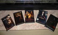 This is a brand new, 5 book collection by Stephanie Meyer  including the following:
1.Twilight
2. Breaking Dawn
3. New Moon
4. Eclipse
5. The Short Second Life of Bree Tanner (hard cover)
These are brand new and have not been read, although there are a