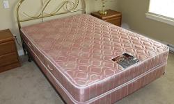 Sears brand twin size mattress and box spring combination. Includes the bed frame and brass finish headboard. All are in very good condition. The brass lamp in the photo is not included.