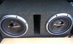 Up for sale are 2 slightly used (less than a year old) 12" Pioneer subs in a ported box with a 1 ohm stable JBL amp and a complete wiring kit to wire it in your car.
 
Package includes:
2 12" Pioneer TS-W308D4 (400 watts RMS each) in a ported box
1 JBL