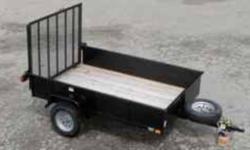 BASIC UTILITY TRAILER(WELDED NOT BOLTED TOGETHER) WITH A 2000 LB AXLE, 13" TIRES, PLANK DECK, EXPANDED METAL REAR RAMP GATE(STANDS UP, LAYS DOWN OR FOLDS ONTO DECK TO HAUL LONGER MATERIAL, 15" SIDES. EMPTY WEIGHT IS 650 LBS. WITH A PAYLOAD OF 1350 LBS.