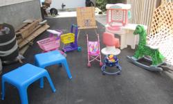 Beauty Salon
2 grocery carts
child's painting easel
wooden rocking horse
2 plastic tables
baby doll stroller
baby doll chair
* $55.00 for everything or best offer (s) on individual items
in Pilot Butte