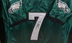 Vick Autographed Jersey Framed
#7 Jersey
 
Certificate of Authenticity - DNA certified
 
Would make and Excellent Christmas gift for NFL fan!
Shadowbox Frame
non smoking home
 
450.00