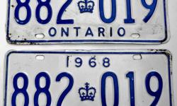 Vintage 1968 Ontario License Plate 882 019
Nice clean matching plate in original condition $40. Shipping is available upon request pay with Interac e-Transfer or PayPal