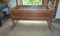 VINTAGE BABY WOODEN CRADLE CRIB
48 IN, LONG BY 26 IN. WIDE