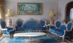 SELLING 3 PIECE LIVING ROOM SET. 
ASKING: $3,999.00 OBO 
 
Selling due to downsizing  a vintage elegant 3 piece living room set in a Baroque  French  Louis XV  Style . Includes Sofa, Love Seat & Chair
all in blue velvet type material and in good condition