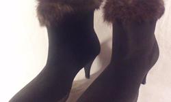 Brown pull-on ankle boots with furry cuffs
Size states 8 1/2 but fits more like a 7 or 7 1/2
Includes original box