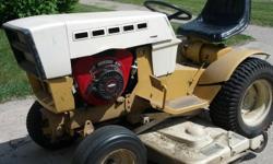 1976 Sears SS16
Rare model, great addition to your collection.
Heavy duty tractor repowered with a 16 hp Briggs V Twin engine.
3 point hitch, 48 inch mower, 6 speed transmission, straight pipes, new battery.
Runs, drives and mows very well.
Needs a bath,