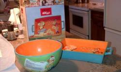 Never used, new in box
Vintage Kellogg's 2-piece set for making rice crispy squares
Includes a large bowl & tray in original box
Made in 2006 to celebrate the 100th anniversary of the Kellogg's company
Makes a great gift set for a collector or to use