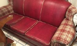 Matching vintage chesterfield and armchair from the 1950s. Good condition and surprisingly comfortable. Professionally reupholstered some years ago. Well worth recovering or perfectly fine as is. They just don't make them like this any more! Perfect for