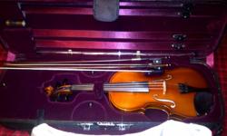 Full size fine German violin, made in Bubenreuth-Erlangen in 1997. ?Ant.Stradivarius? model, with two-piece back of medium figure. The violin is in pristine condition. valued at $1975.
Great sound. comes with two bows- horse hair in good shape. One bow is
