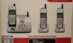 Excellemt condition - Vtech three handset cordless phone system
Features digital answering system
Offers great performance when it comes to clarity, range and security
Three handset systems provide the convenience of operating three handsets using only