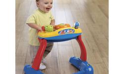 The VTech Sit-To-Stand Activity Walker is designed to keep interactive learning front and center. Eventually, it can even to help your child stand on his or her own 2 feet. Colorful, light-up buttons, fun sound effects and a bright red steering wheel put