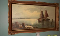 Size: 40 X 20. Oil Painting of a tall ship.