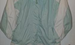 Ladies outer wear jacket
Seafoam green and white
Removable hood
Very good condition
Size small
Definitely doesnt fit me after having kids! Great for the upcoming spring weather. I believe it is waterproof.
Womans, womens, clothing, clothes