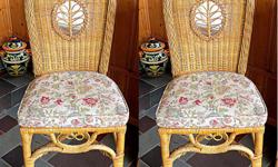 Thank you for your interest in our Wicker Side Chair (2 avail.) - Visa, MCard, Delivery
* excellent condition
* colourful fabric
* TWO AVAILABLE, and other pieces available as shown in pictures, but all priced separately
If you have any questions,
please