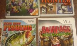 Wii Games For Sale
Prices
Shimano xtreme fishing - $10
Prince of persia - $10
Thrillville - $10
Celebrity sport show - $10
Big game hunter - $20
Sega bass fishing - $10
Rampage - $15
Tony hawks proving grounds - $10
Redsteel - $10
Farcry - $10
Soulcalibur